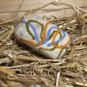 Naked goat felted soap embroidered